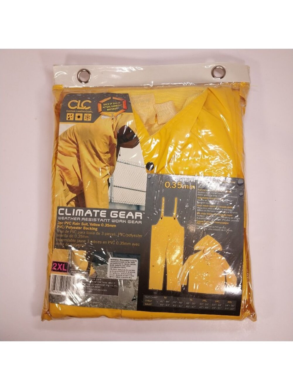 CLC Climate Gear Lightweight 3 Piece Work Rain Suit R101XXL Yellow .35mm PVC 2XL